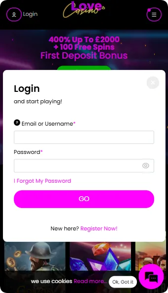 Love Casino Login form