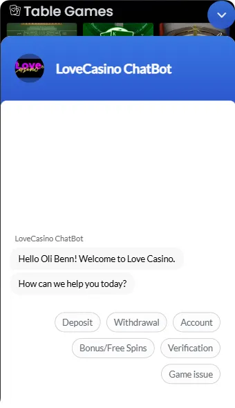 Love Casino chatbot