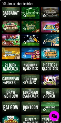 Jeux de table à Love Casino