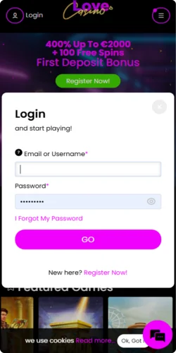 Love Casino Inlogformulier
